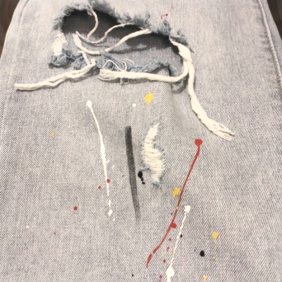 Grace Chow Jeans Size 8 WIDE LEG Distressed Painted Straight  Baggy 100% Cotton - Picture 6 of 16